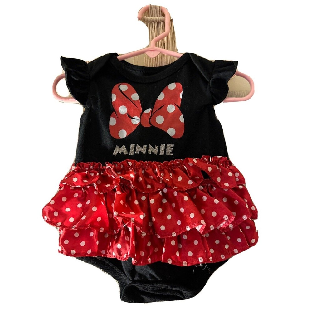 Disney Minnie Mouse Red Polka Dot Bow Ruffled Baby Girl Bodysuit 6 - 9 Months